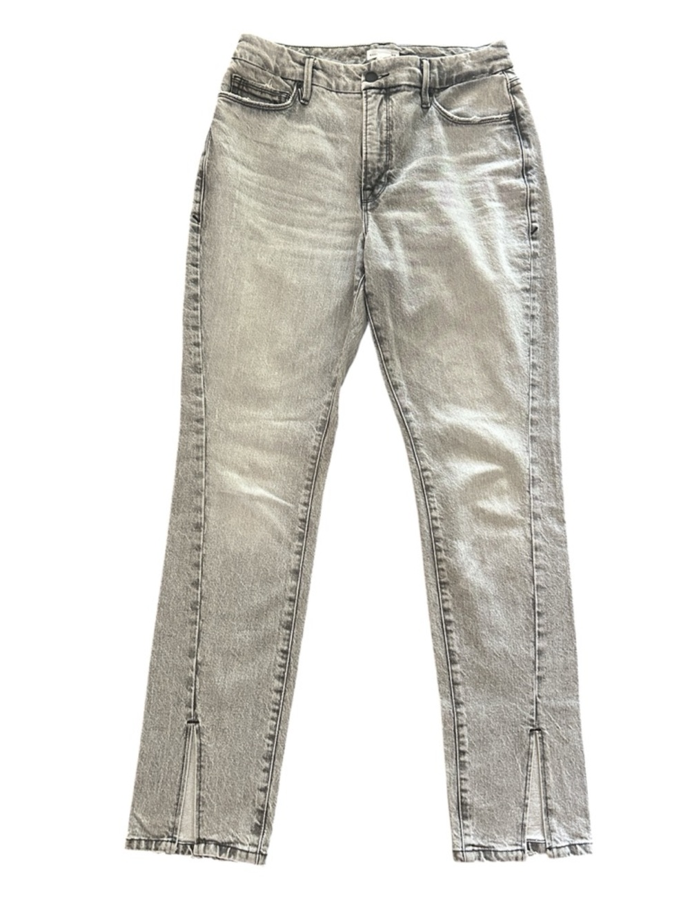 Good American Faded Black/Gray Skinny Jeans Front Hem Slits -Size 6/28